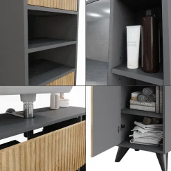 Badmöbel-Set Leano Anthrazit/Bergeiche 80 cm, Set 3 Vicco