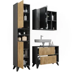 Badmöbel-Set Leano Anthrazit/Bergeiche 80 cm, Set 3 Vicco