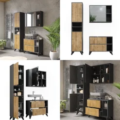 Badmöbel-Set Leano Anthrazit/Bergeiche 80 cm, Set 3 Vicco