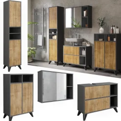 Badmöbel-Set Leano Anthrazit/Bergeiche 80 cm, Set 4 Vicco