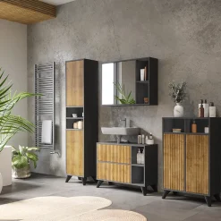 Badmöbel-Set Leano Anthrazit/Bergeiche 80 cm, Set 4 Vicco