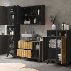 Badmöbel-Set Leano Anthrazit/Bergeiche 80 cm, Set 4 Vicco