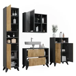 Badmöbel-Set Leano Anthrazit/Bergeiche 80 cm, Set 4 Vicco