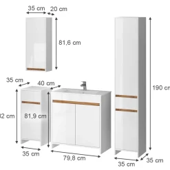 Badmöbel-Set Lemgo Weiß Hochglanz 5er-Set Vicco