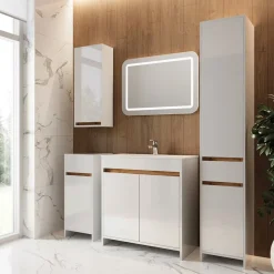 Badmöbel-Set Lemgo Weiß Hochglanz 5er-Set Vicco