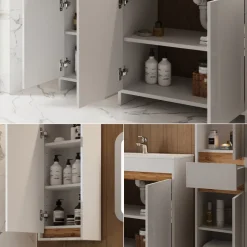 Badmöbel-Set Lemgo Weiß Hochglanz 5er-Set Vicco