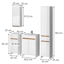 Badmöbel-Set Lemgo Weiß Hochglanz 5er-Set Vicco