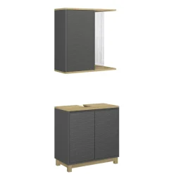 Badmöbel-Set Livia Anthrazit/Eiche 2 Teile Vicco