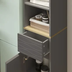 Badmöbel-Set Livia Anthrazit/Eiche 3 Teile, mit Hochschrank Vicco