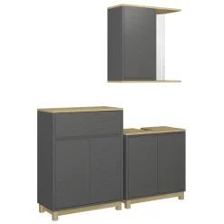 Badmöbel-Set Livia Anthrazit/Eiche 3 Teile, mit Badregal Vicco