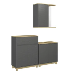 Badmöbel-Set Livia Anthrazit/Eiche 3 Teile, mit Badregal Vicco