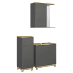 Badmöbel-Set Livia Anthrazit/Eiche 3 Teile, mit Midischrank Vicco