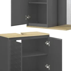 Badmöbel-Set Livia Anthrazit/Eiche 3 Teile, mit Midischrank Vicco