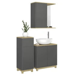Badmöbel-Set Livia Anthrazit/Eiche 3 Teile, mit Midischrank Vicco