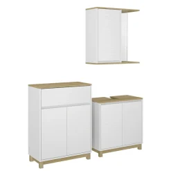 Badmöbel-Set Livia Weiß/Eiche 3 Teile, mit Midischrank Vicco