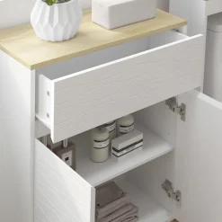 Badmöbel-Set Livia Weiß/Eiche 3 Teile, mit Midischrank Vicco