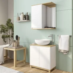 Badmöbel-Set Livia Weiß/Eiche 2 Teile Vicco