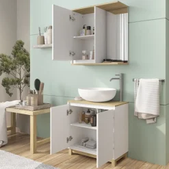 Badmöbel-Set Livia Weiß/Eiche 2 Teile Vicco