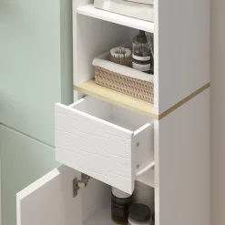 Badmöbel-Set Livia Weiß/Eiche 3 Teile, mit Hochschrank Vicco