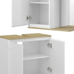 Badmöbel-Set Livia Weiß/Eiche 3 Teile, mit Hochschrank Vicco