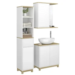 Badmöbel-Set Livia Weiß/Eiche 3 Teile, mit Hochschrank Vicco