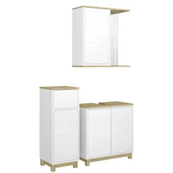Badmöbel-Set Livia Weiß/Eiche 3 Teile, mit Midischrank Vicco