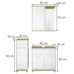 Badmöbel-Set Livia Weiß/Eiche 3 Teile, mit Midischrank Vicco