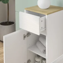 Badmöbel-Set Livia Weiß/Eiche 3 Teile, mit Midischrank Vicco