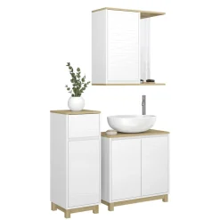 Badmöbel-Set Livia Weiß/Eiche 3 Teile, mit Midischrank Vicco