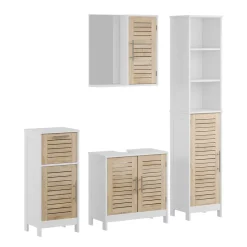 Badmöbel-Set Looma Weiß/Eiche 4 Teile Vicco