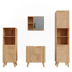 Badmöbel-Set Lucie Bambus 4 Teile, mit Midischrank und Hochschrank Vicco