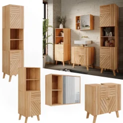 Badmöbel-Set Lucie Bambus 4 Teile, mit Midischrank und Hochschrank Vicco
