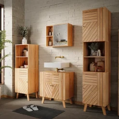 Badmöbel-Set Lucie Bambus 4 Teile, mit Midischrank und Hochschrank Vicco