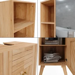 Badmöbel-Set Lucie Bambus 4 Teile, mit Midischrank und Hochschrank Vicco