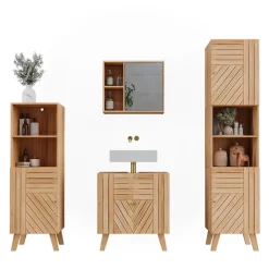 Badmöbel-Set Lucie Bambus 4 Teile, mit Midischrank und Hochschrank Vicco