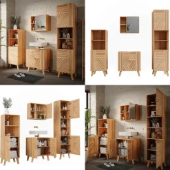 Badmöbel-Set Lucie Bambus 4 Teile, mit Midischrank und Hochschrank Vicco