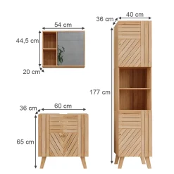 Badmöbel-Set Lucie Bambus 3 Teile, mit Hochschrank Vicco