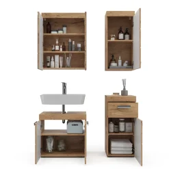 Badmöbel-Set Luna Eiche Wotan 4 Teile, mit Hängeschrank Vicco