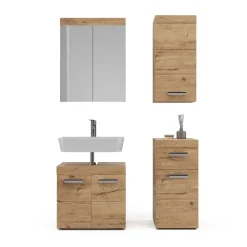 Badmöbel-Set Luna Eiche Wotan 4 Teile, mit Hängeschrank Vicco