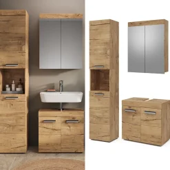 Badmöbel-Set Luna Eiche Wotan 3 Teile, mit Hochschrank Vicco
