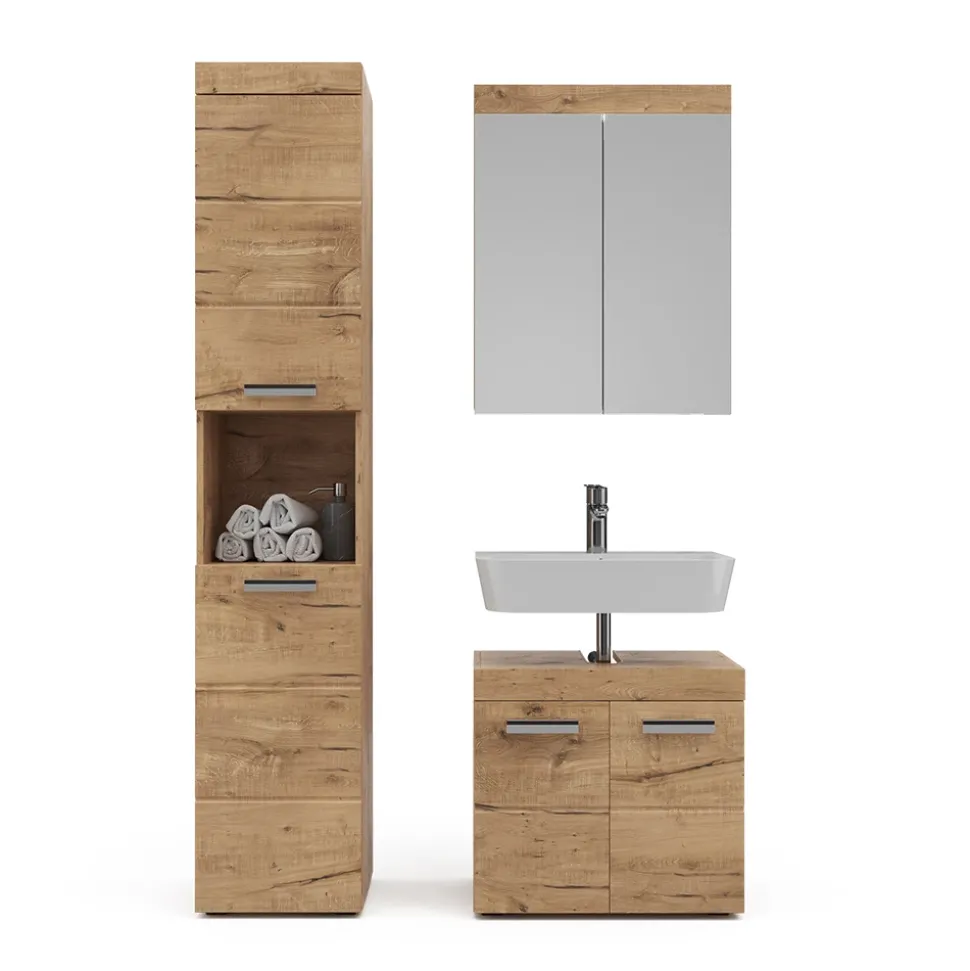 Badmöbel-Set Luna Eiche Wotan 3 Teile, mit Hochschrank Vicco