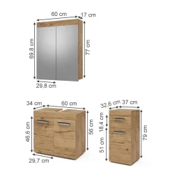 Badmöbel-Set Luna Eiche Wotan 3 Teile, mit Midischrank Vicco
