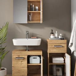 Badmöbel-Set Luna Eiche Wotan 3 Teile, mit Midischrank Vicco