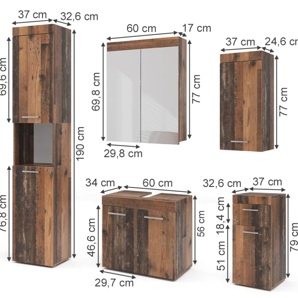 Badmöbel-Set Luna Oldstyle 5 Teile Vicco