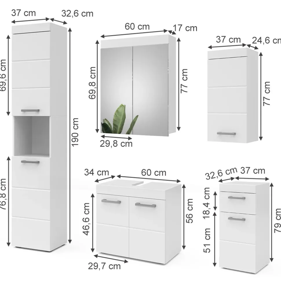Badmöbel-Set Luna Weiß 5 Teile Vicco