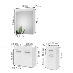 Badmöbel-Set Luna Weiß 3 Teile Vicco