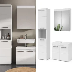 Badmöbel-Set Luna Weiß 3 Teile, mit Hochschrank Vicco