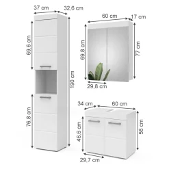 Badmöbel-Set Luna Weiß 3 Teile, mit Hochschrank Vicco