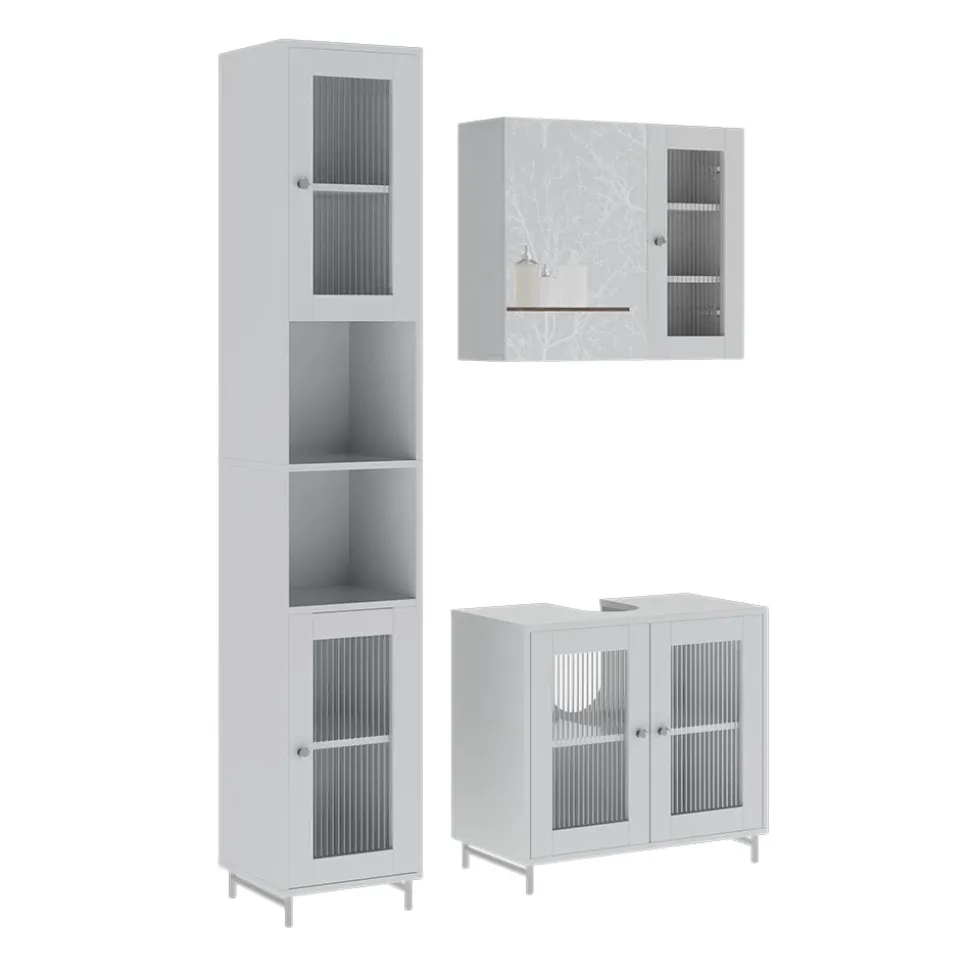 Badmöbel-Set Malte Weiß 3 Teile mit Hochschrank Vicco