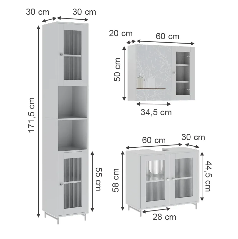 Badmöbel-Set Malte Weiß 3 Teile mit Hochschrank Vicco